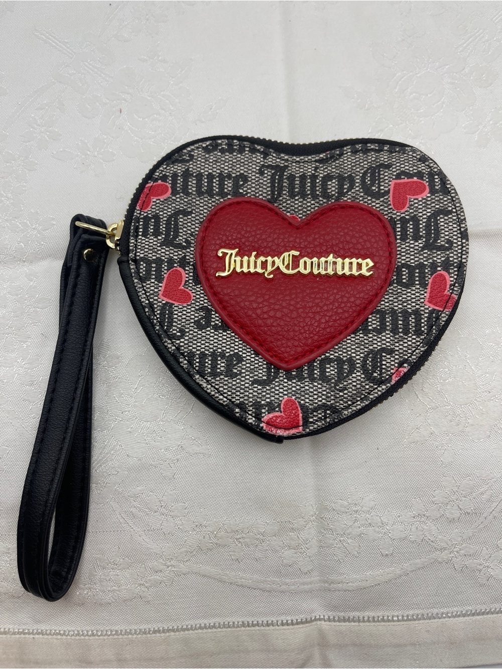 Juicy Couture Red Heart Logo Wristlet with Black Wrist Strap